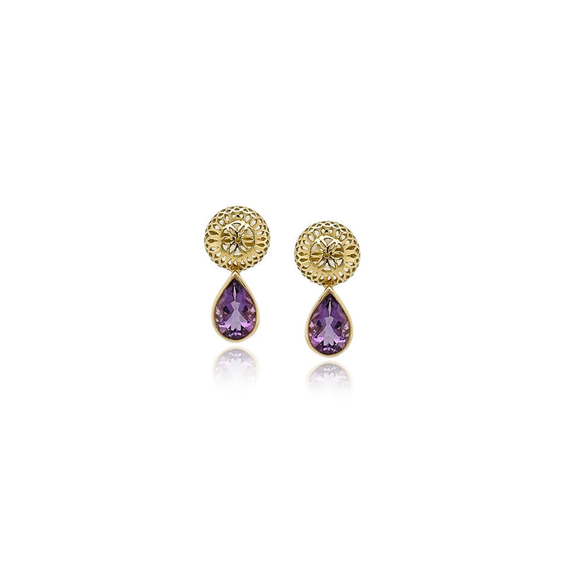 Crownwork Ball Stud Earrings with Pear Shaped Amethysts