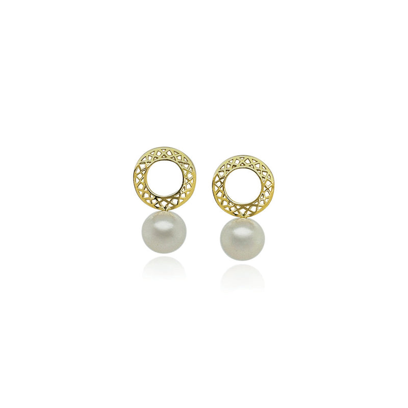 Pearl Drop Earrings on Crownwork Hoop Posts
