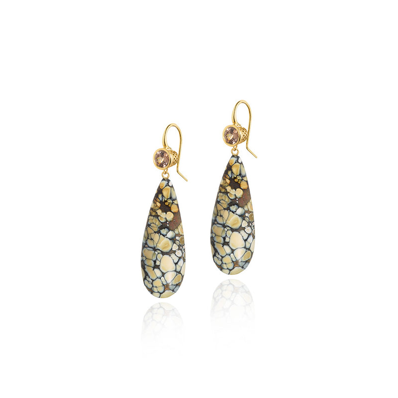 Mocha Zircon and Spiderweb Variscite Drop Earrings