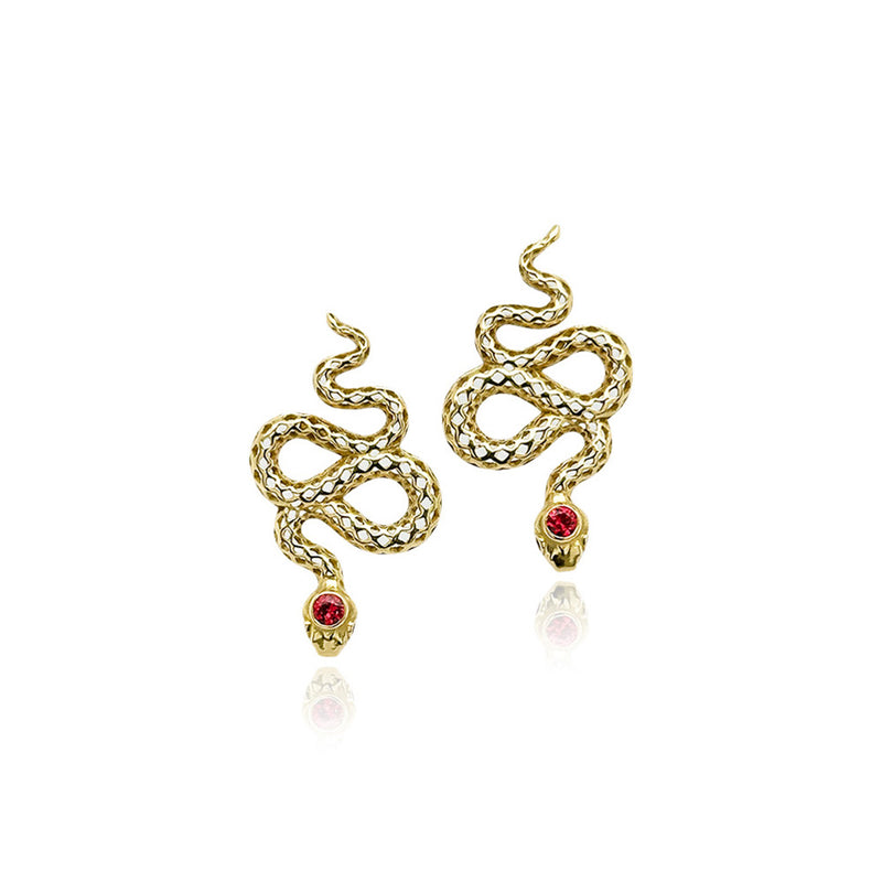 Red Sapphire Crownwork Snake Earrings