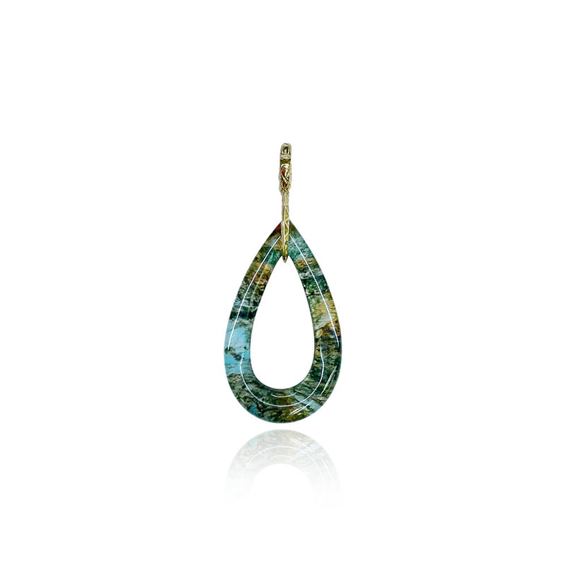 Carved Moss Agate and Quartz Drop Pendant