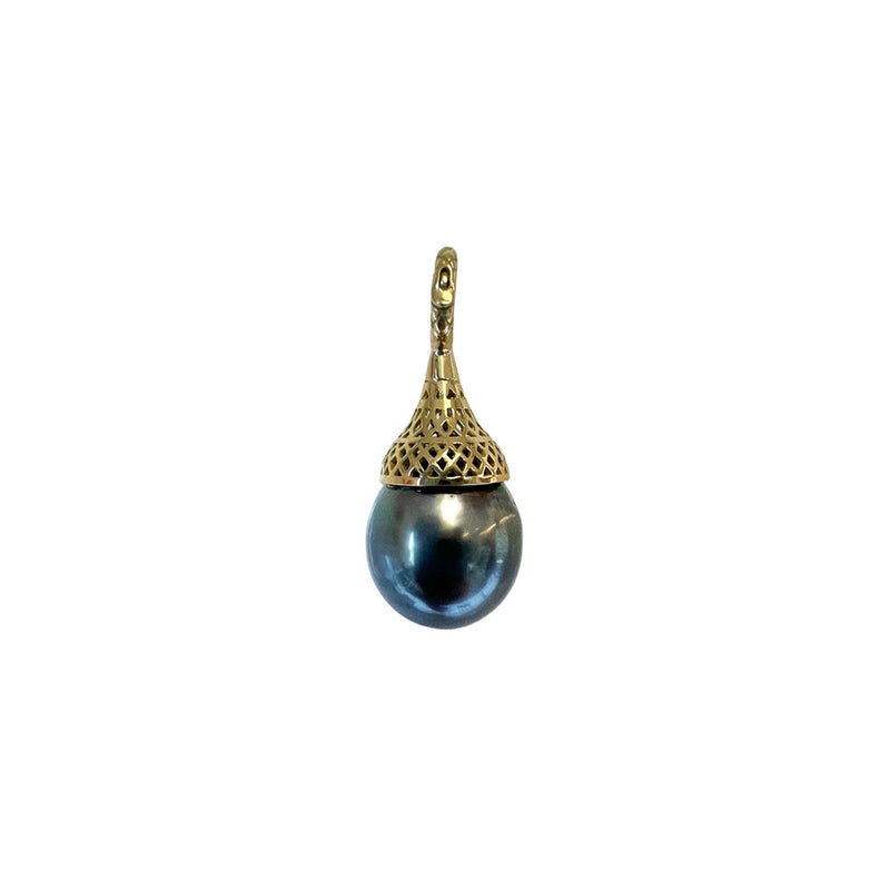 Black Tahitian Pearl Pendant with Crownwork Finial Top