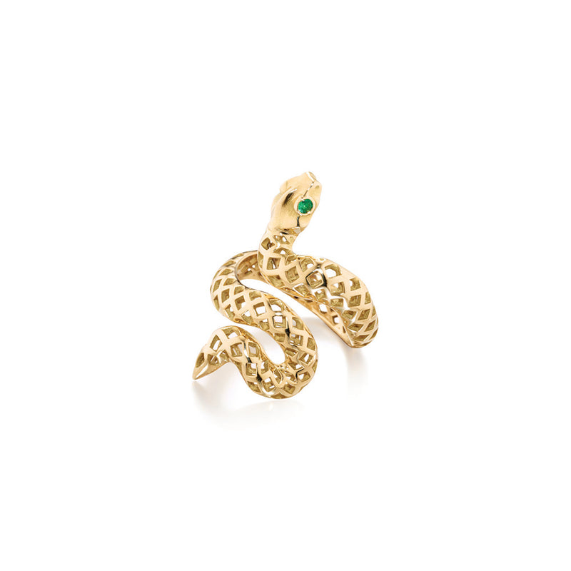 Crownwork Snake Ring with Emerald Eyes