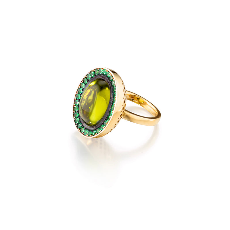 North South Peridot and Tsavorite Ring