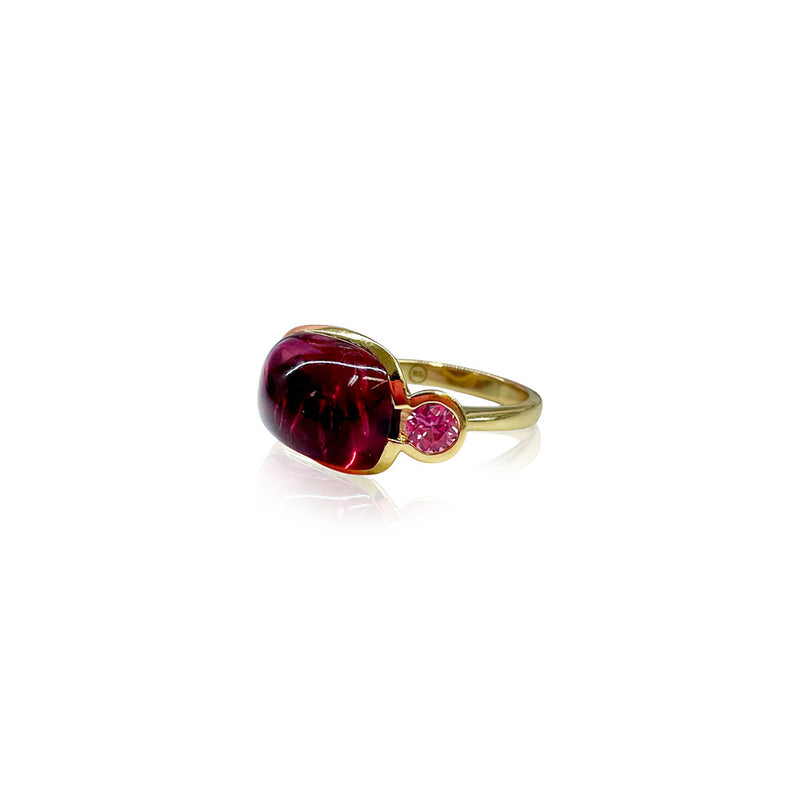 Three Stone Scallop Ring with Pink Tourmaline and Pink Sapphires