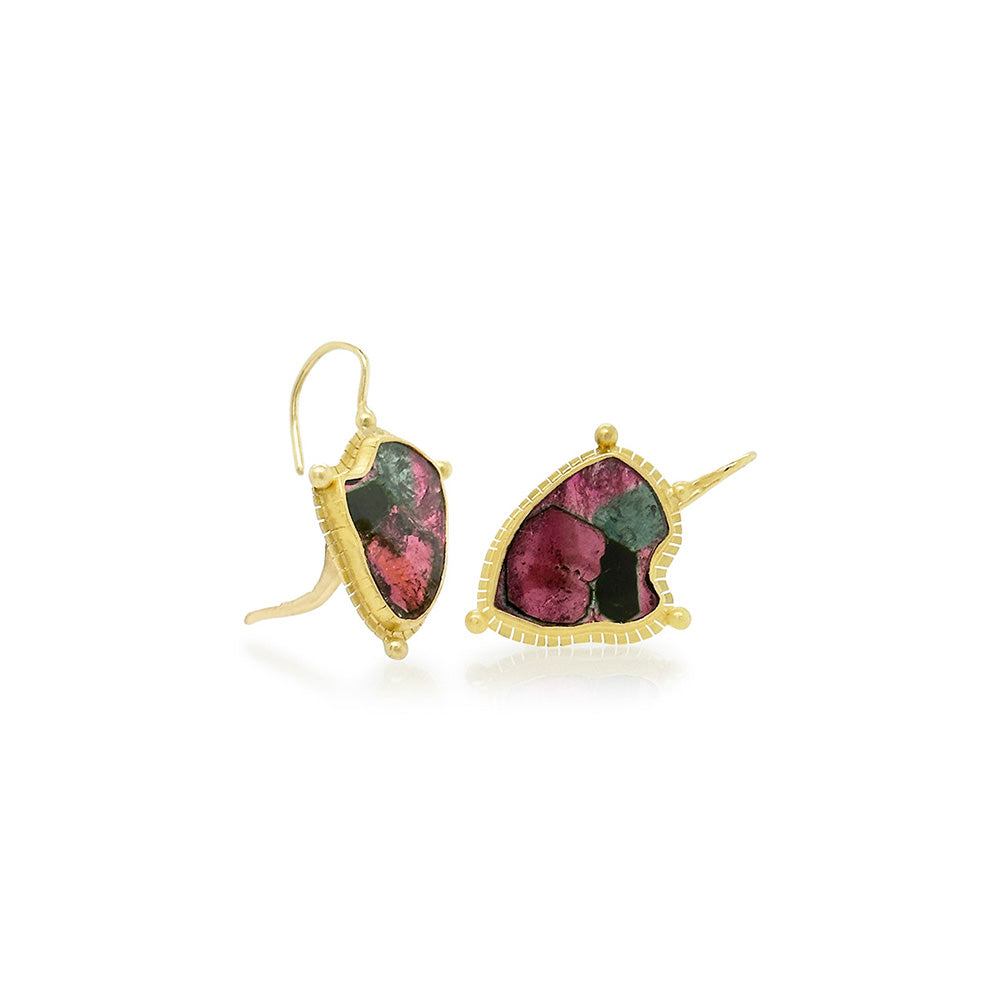 Zoned Tourmaline slice earrings