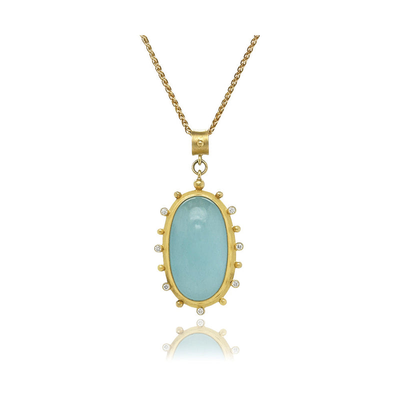 Large Oval Aquamarine Pendant with Diamonds