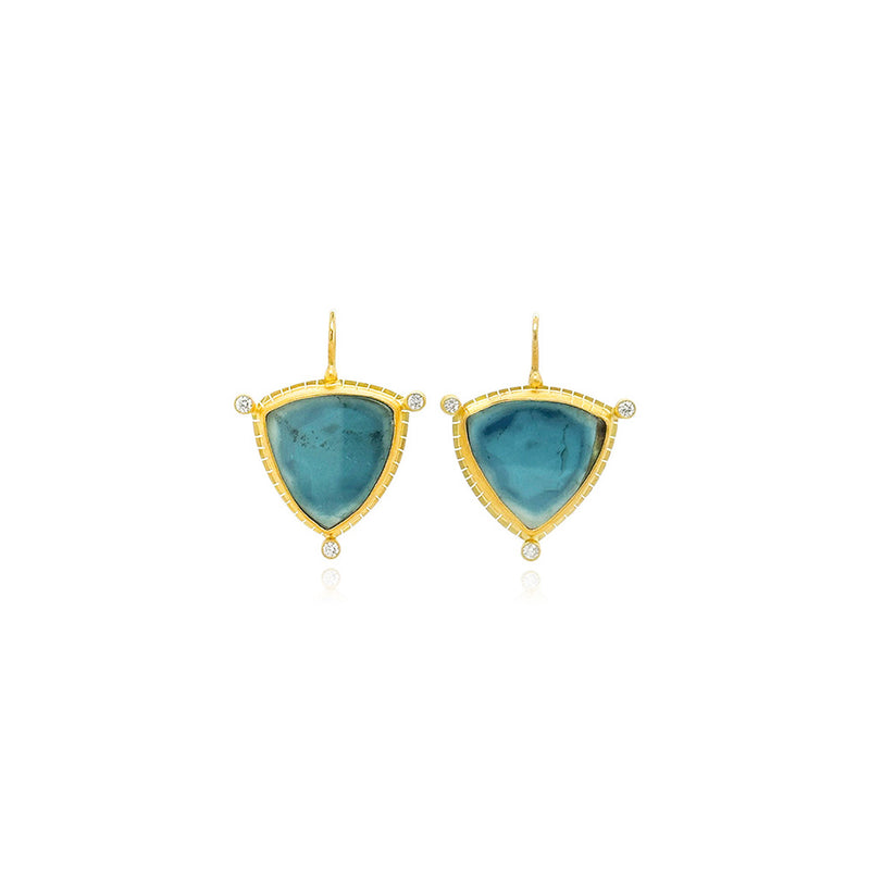 Trillion-Shaped Blue Tourmaline Slice Earrings