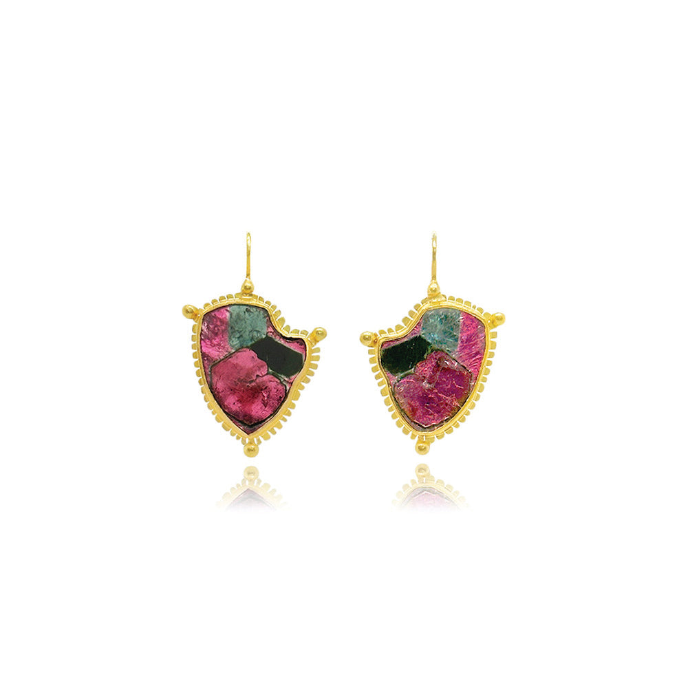Zoned tourmaline slice arrings
