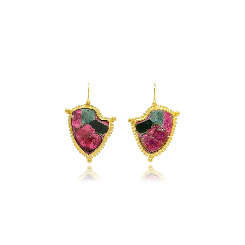 Zoned Tourmaline Slice Earrings