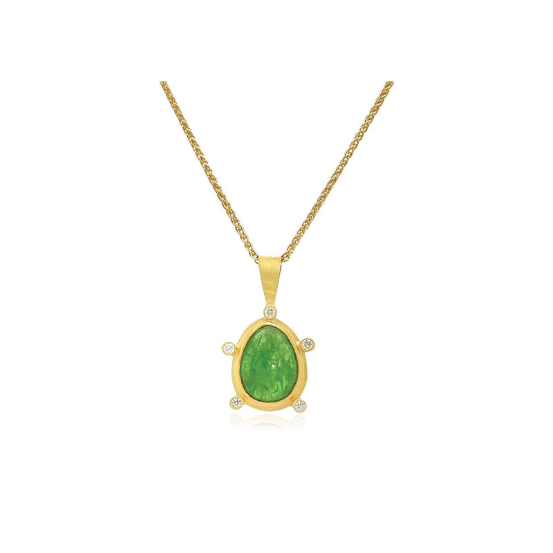 Pear-Shaped Tsavorite Garnet Pendant with Diamonds