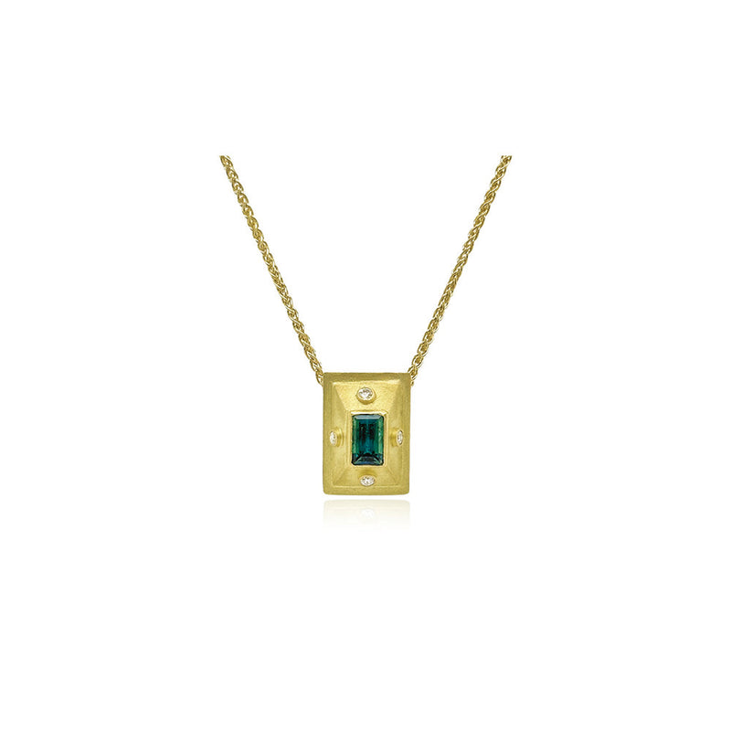 Rectangular Blue-Green Toumaline Pendant
