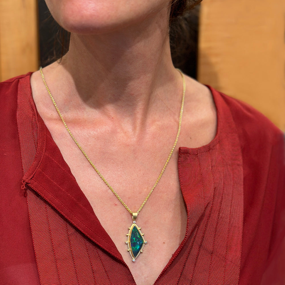 black opal pendant with diamonds