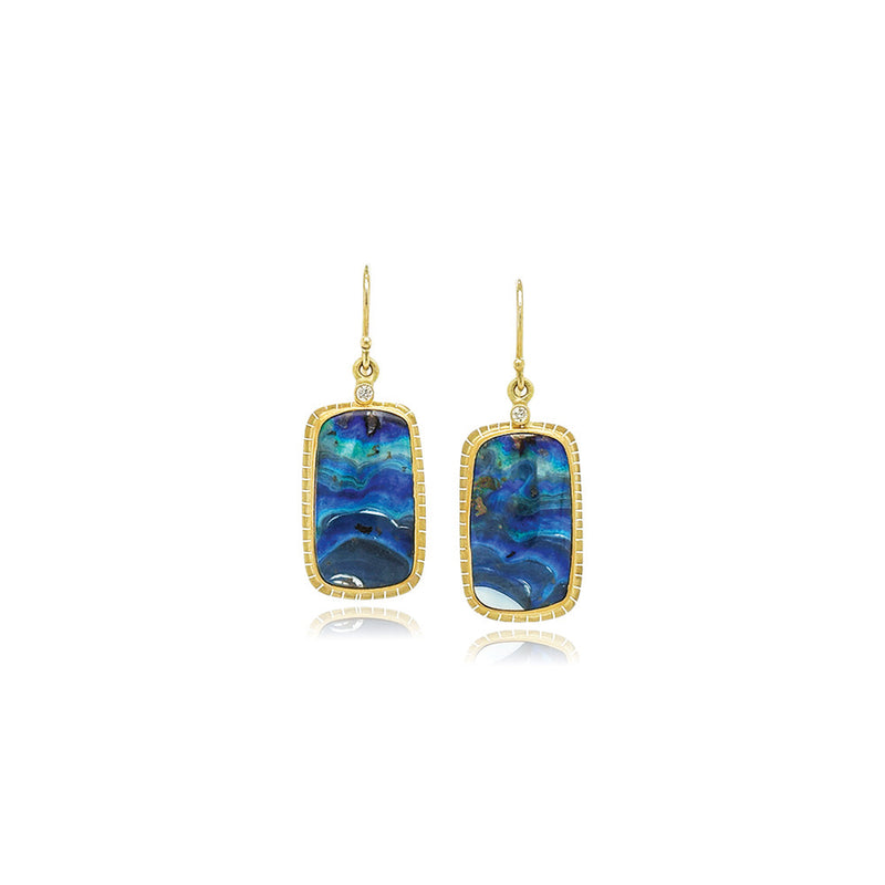 Elongated, Rectangular Australian Boulder Opal Earrings