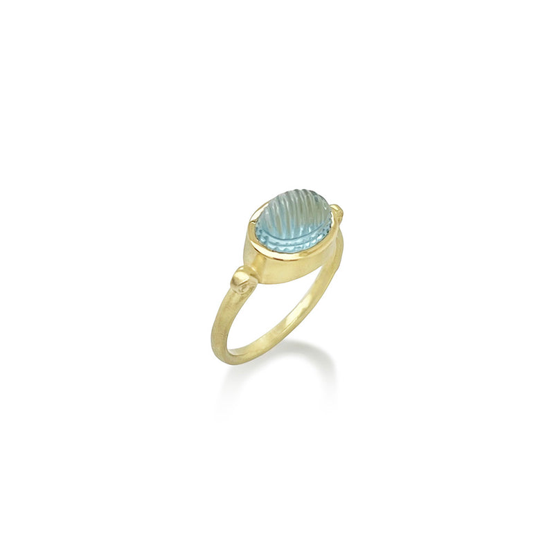 Ring of Fire with Carved Aquamarine