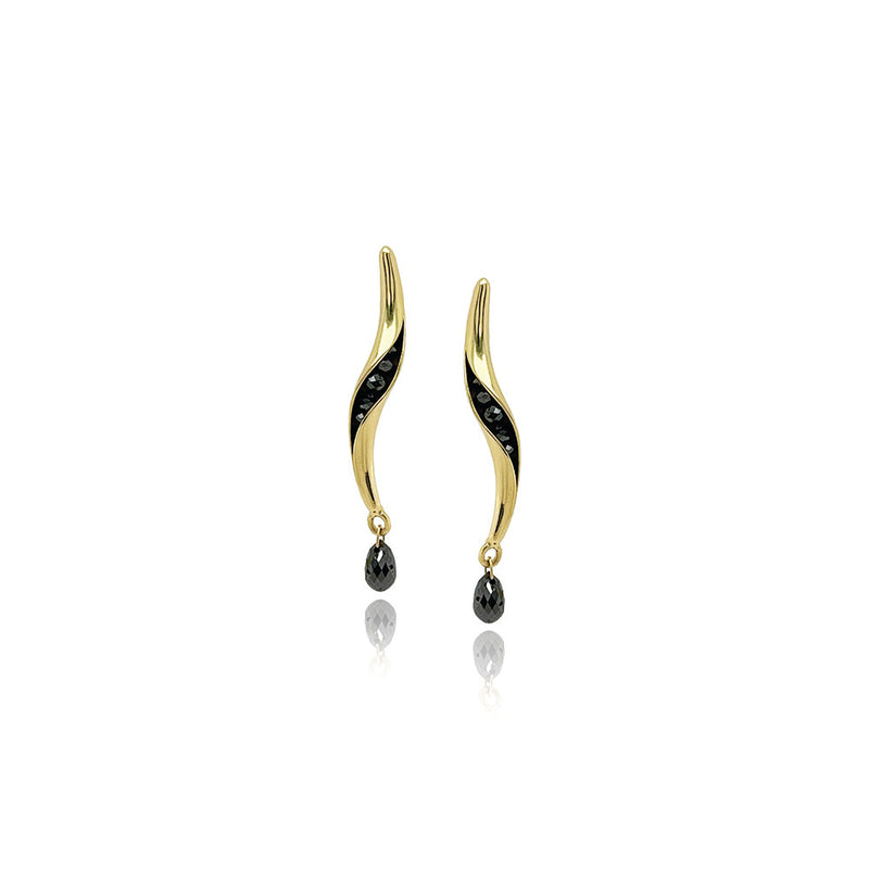Wave Link Earring with Black Diamonds