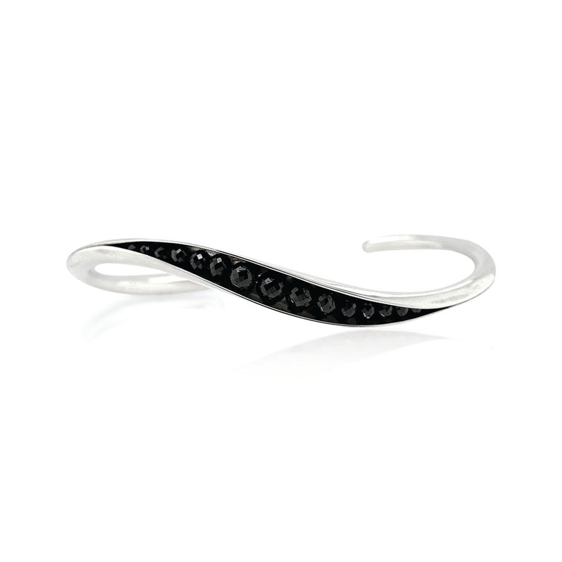 Silver Wave Cuff with Black Diamonds