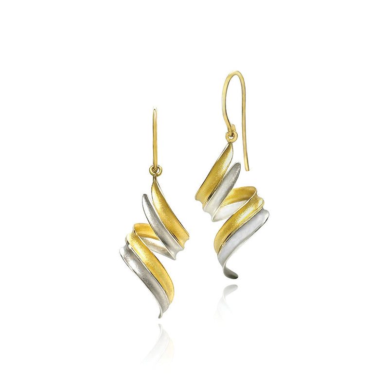 Dual Tone Ribbon Twirl Earrings on French Wires