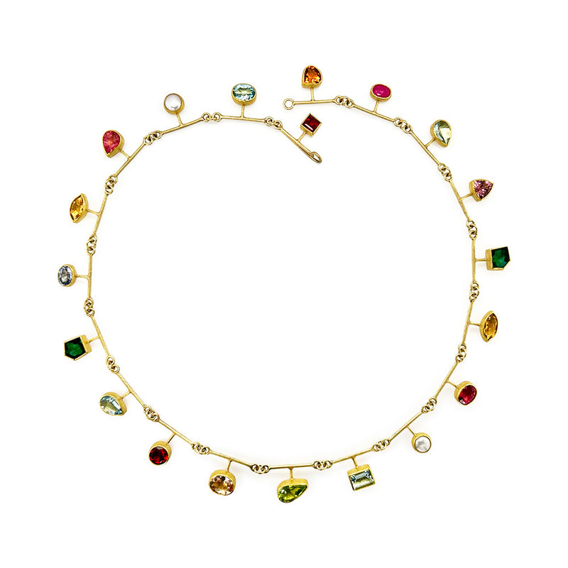 Segment Necklace with Mixed Colored Gemstones