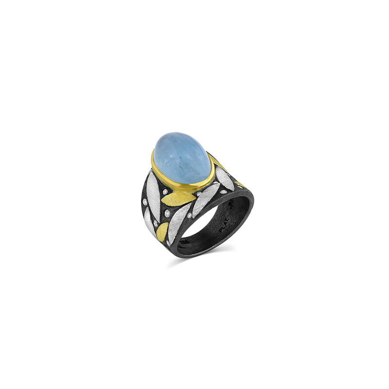 Aquamarine and Leaves Ring