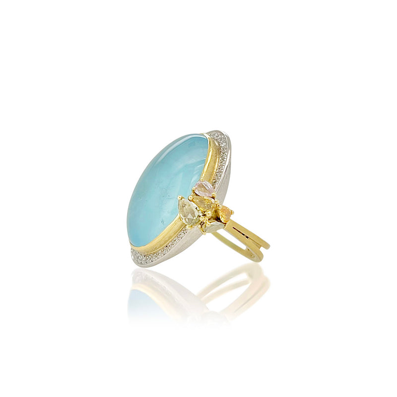 Aquamarine, Platinum and Fancy Diamond Ring