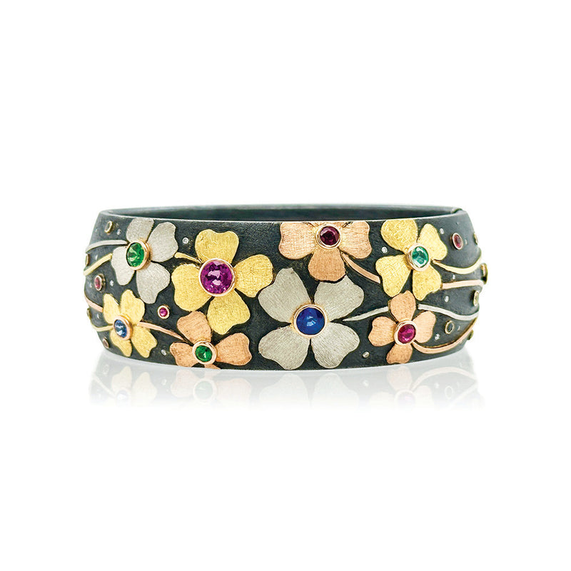 Multi-Flower Hinged Bangle Bracelet