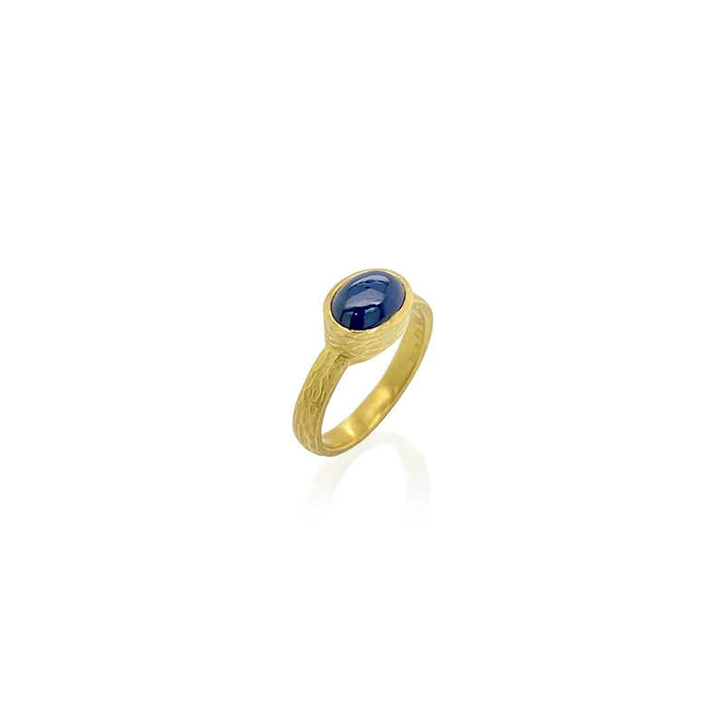 Carved Glacier Band with Oval Blue Cabochon Sapphire
