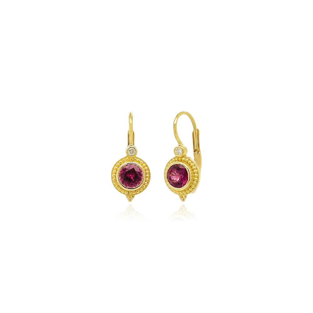 Step bezel earrings with garnets and diamonds