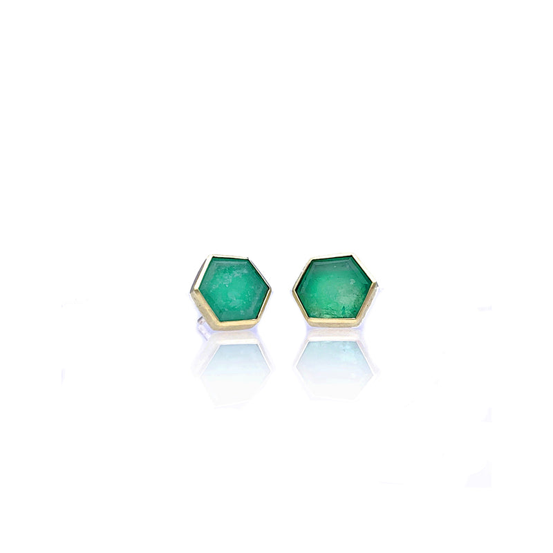 Emerald Hexagonal Bezel-Set Earrings