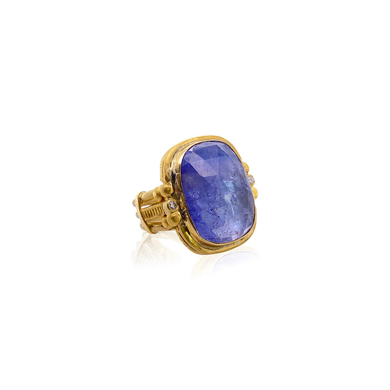 Rose-Cut Tanzanite Ring with Diamonds in 18K And 22K