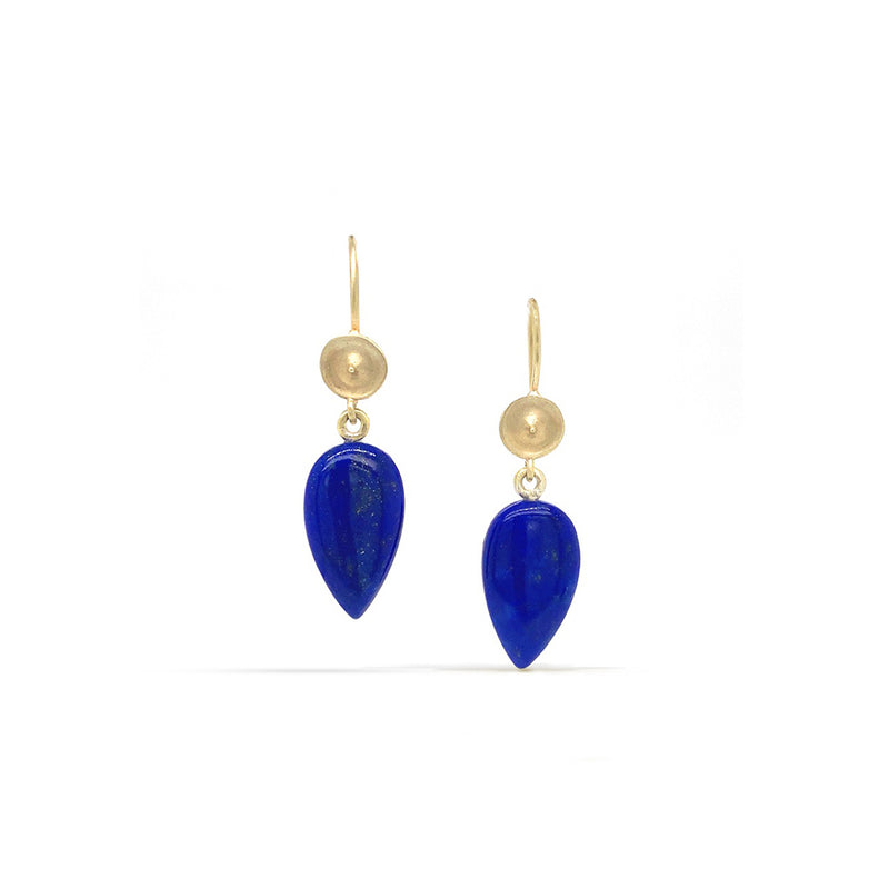 Temple Earrings with Lapis Lazuli in 14K Green Gold