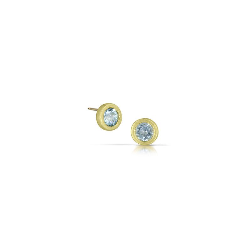 "Perfect Studs" with Aquamarine in 18K Green Gold