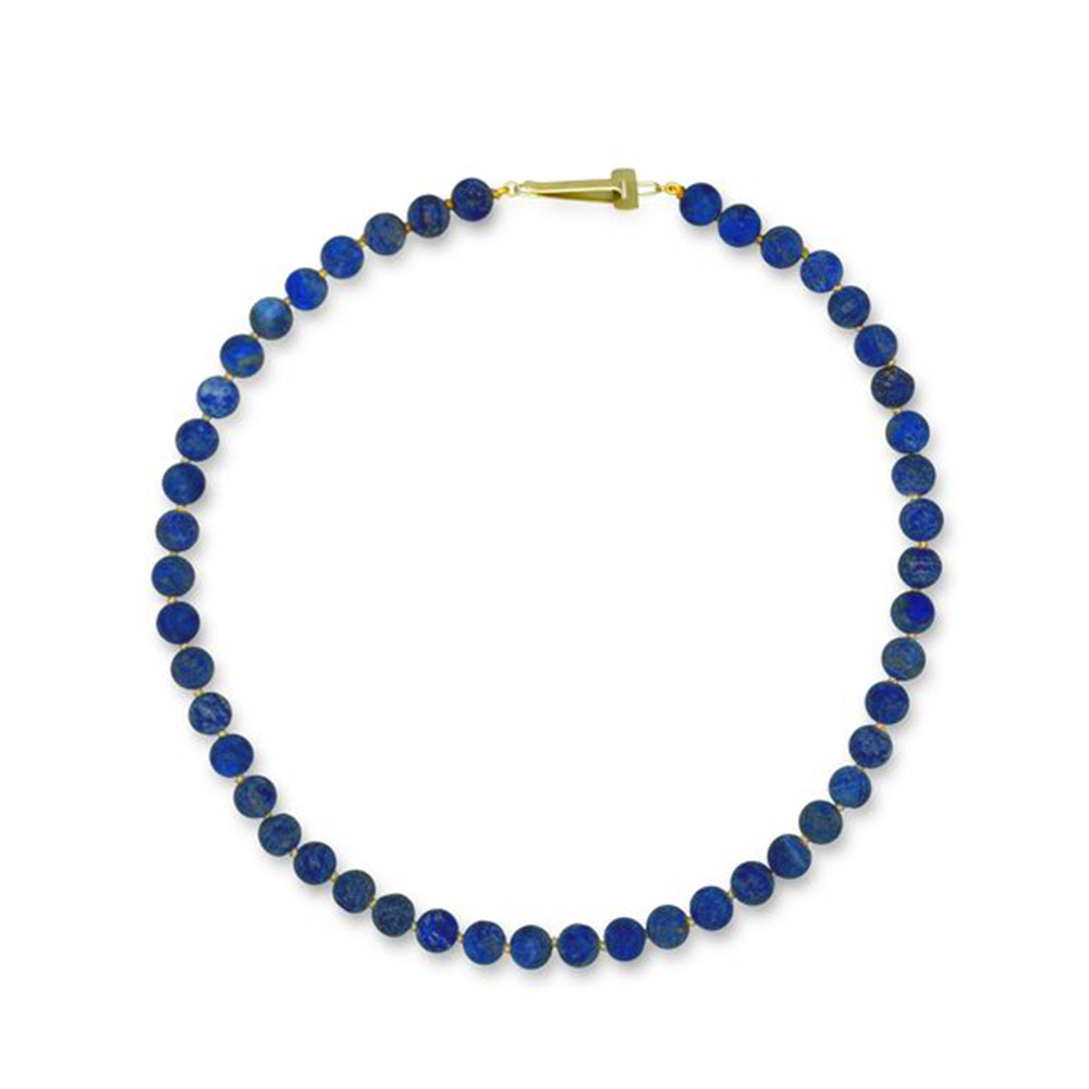 Lapis lazuli necklace with green gold clasp