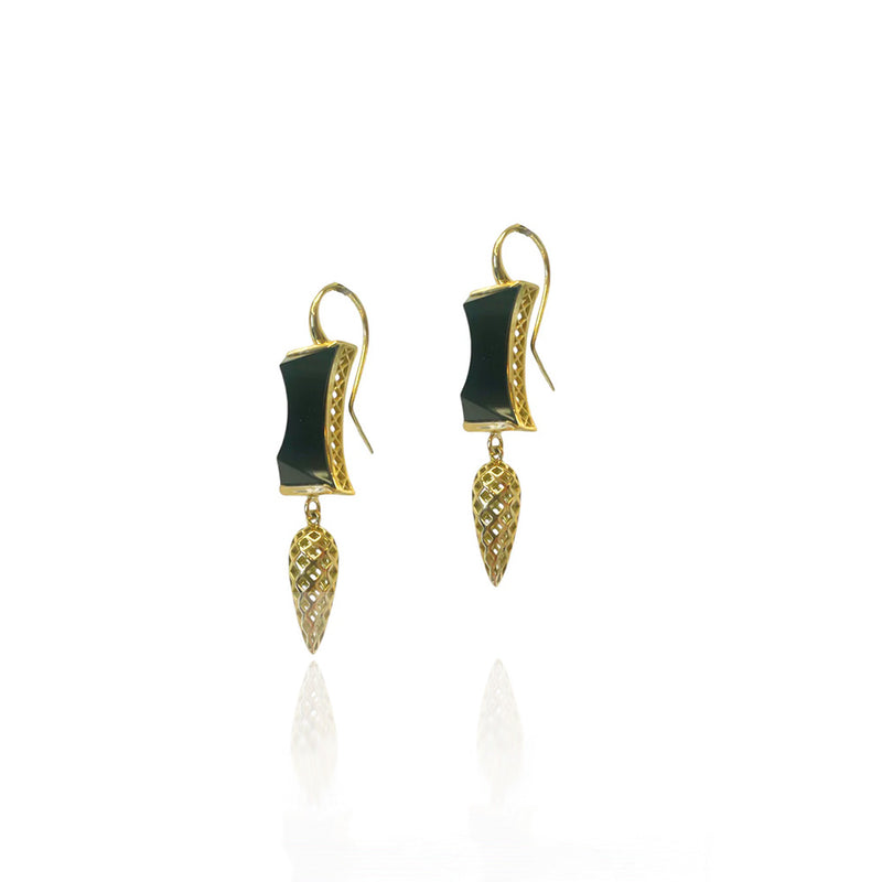 Carved Onyx and Crownwork Spear Earrings