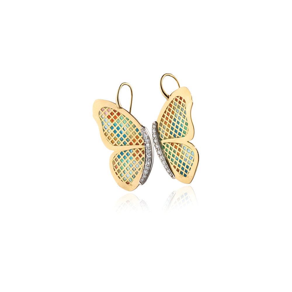 plique a jour enamel earrings with diamonds