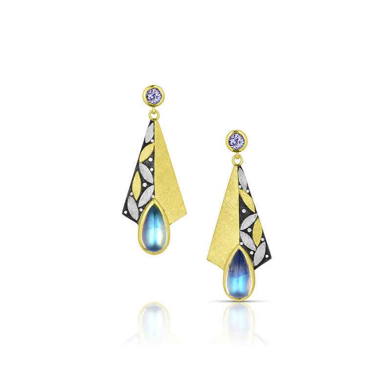 Moonstone and Tanzanite Earrings with Diamonds