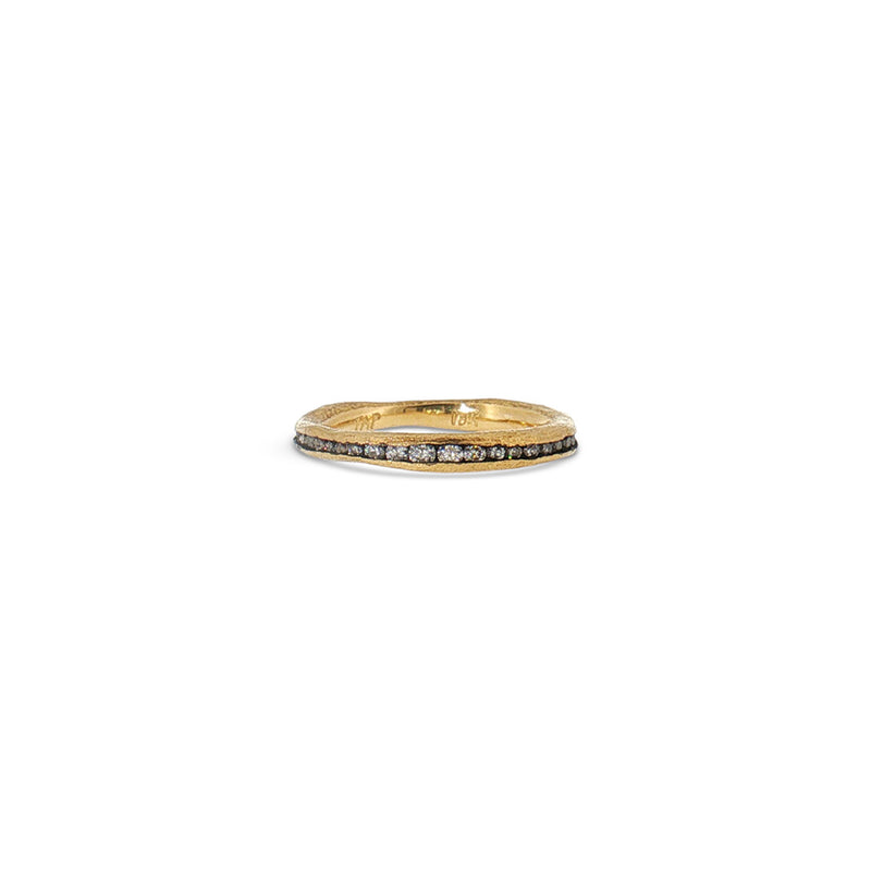 Irregular 3-4mm 18k Yellow Gold Blackened Channel Ring with Diamonds