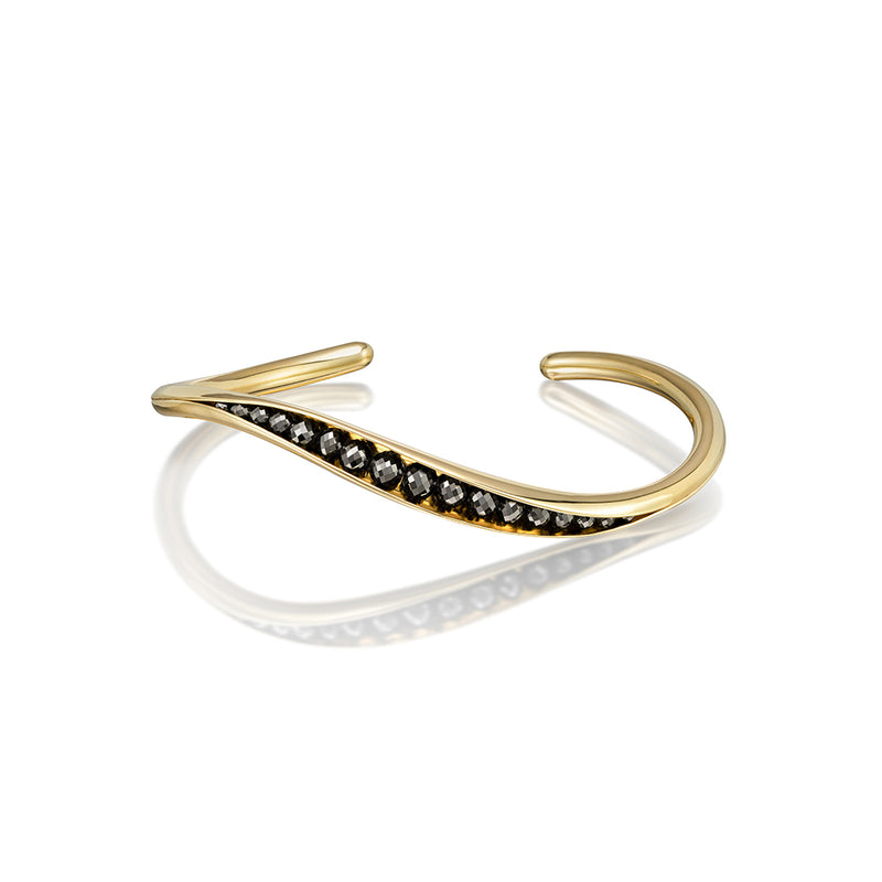 18K Gold Wave Cuff with Black Diamonds