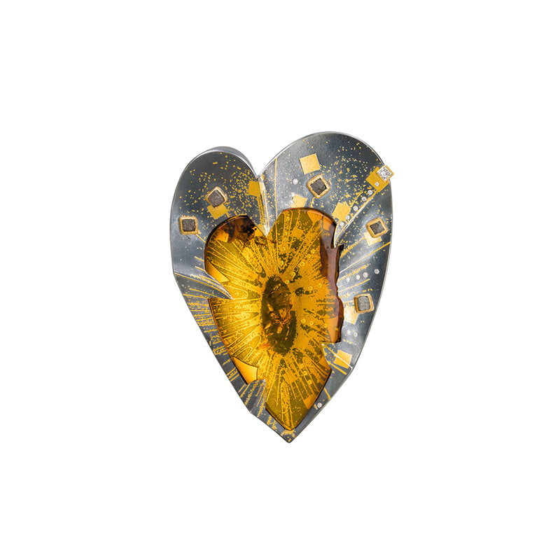 Amber Heart Brooch