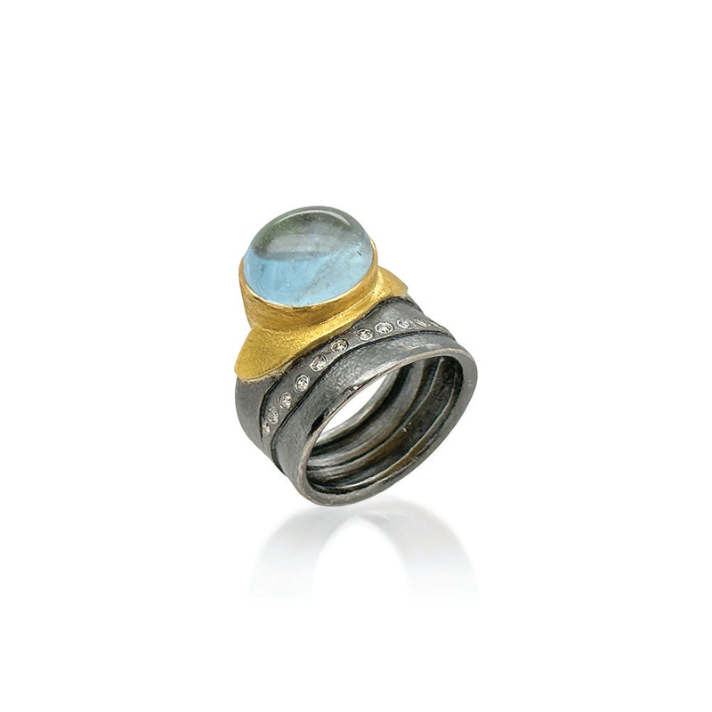 Aquamarine Cabochon Ring with Champagne Diamonds